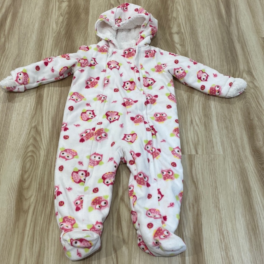 Cuddle bear 12m fleece snow outfit with owl print